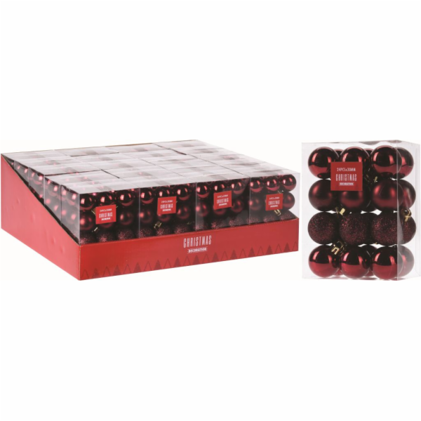 Ozdoba vánoční koule 24 ks/3 cm vínová