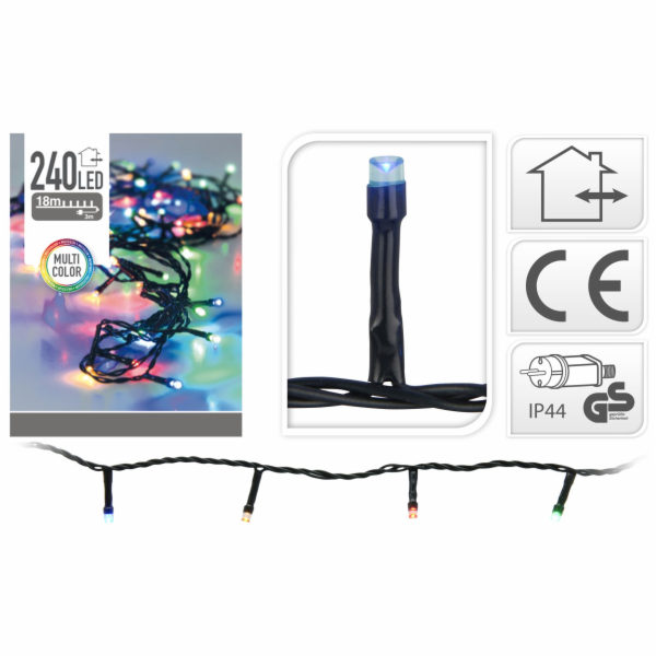 Světla vánoční 240 LED žárovek barevné, 18 m