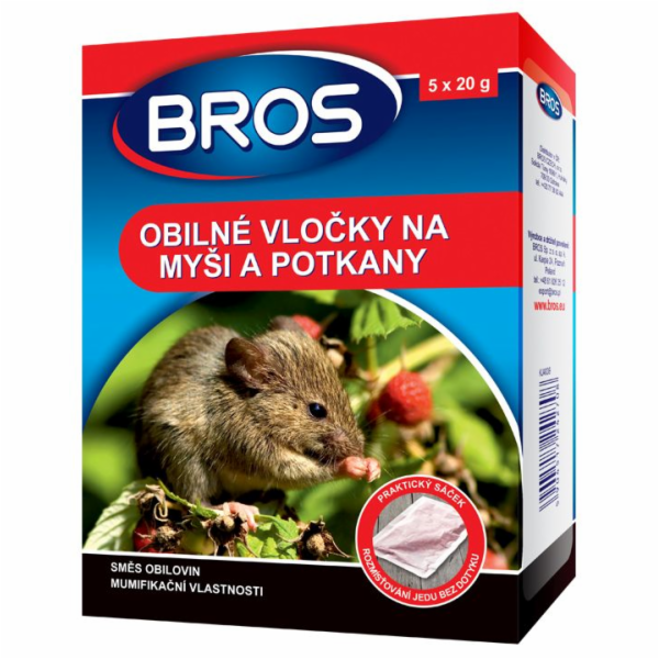 Návnada na hlodavce obilné vločky 5x20 g BROS