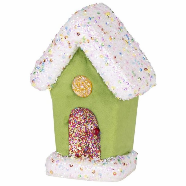Dekorace závěsná Vánoční zelený domeček 11x16 cm Candy L