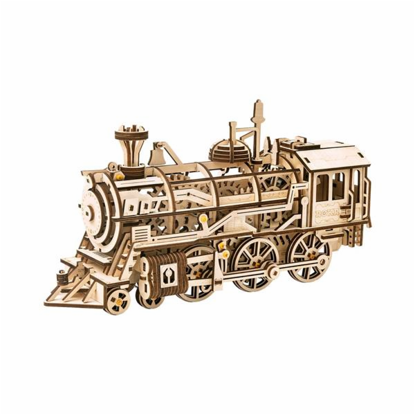 RoboTime 3D dřevěné mechanické puzzle Parní lokomotiva