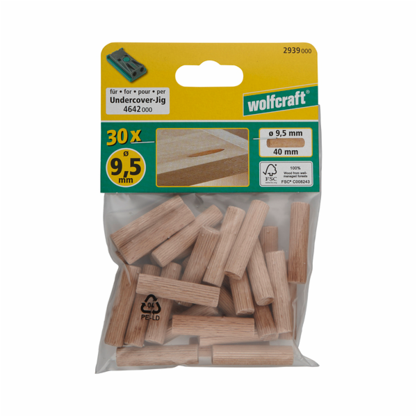 Wolfcraft dřevěné kolíky 30x, 40mm, pr. 9,5 mm 2939000