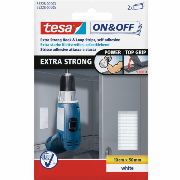 Tesa extra silný suchý zip, 2x 10 cm x 50 mm, bílá (11631a)
