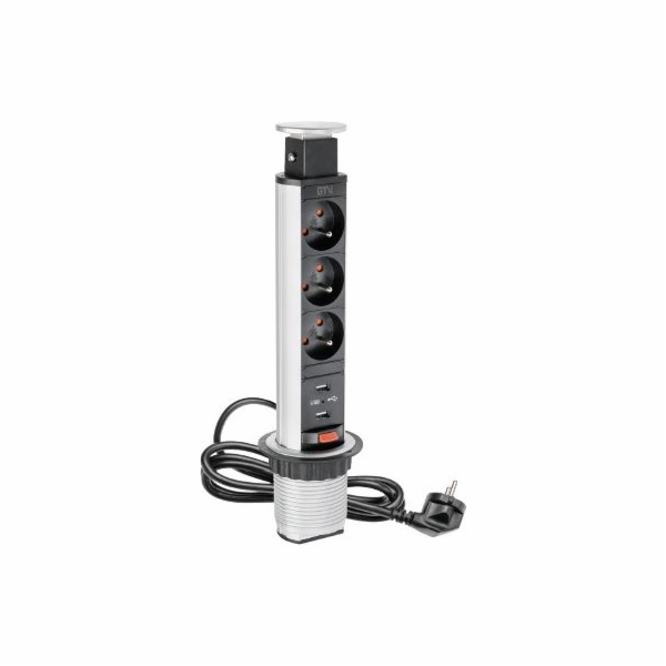GTV Desktop Recese 60mm Silver 3 x hnízdo se zemí 2 x USB...