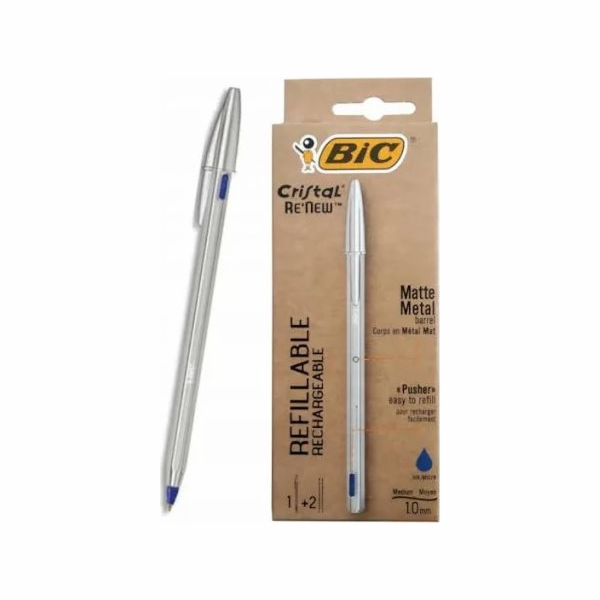 Bic Cristal Re new Metal Blue + 2 Cappings (405477)