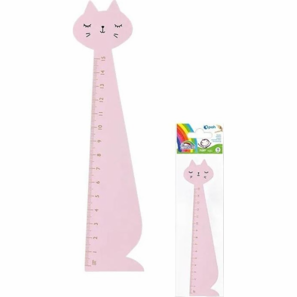 Fiorello Dřevěné pravítko 15cm růžová kočka FIORELLO