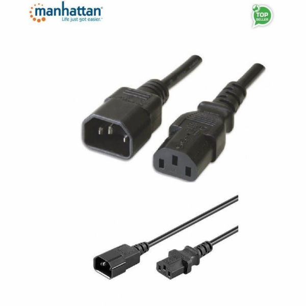 Manhattan C14 až C13 prodlužovací napájecí kabel, 1m, čer...