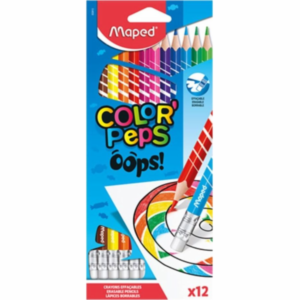 Trojúhelníkové pastelky Maped Colorpeps Oops s gumou, 12 ...