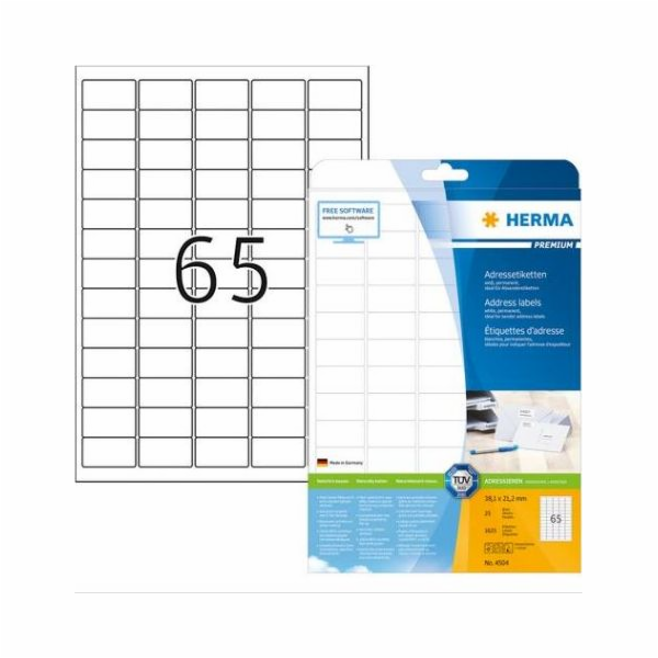 Herma Adresní štítky A4, 38,1 x 21,2 mm, bílé, trvalé při...