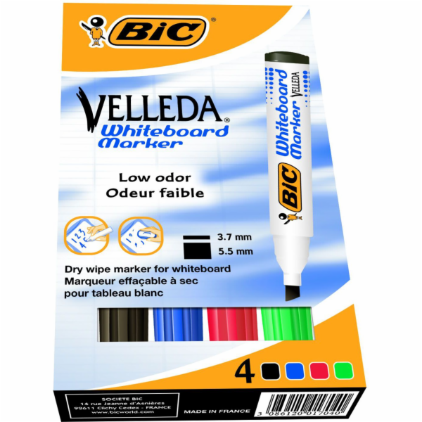 Popisovače Bic Velleda stíratelné za sucha, zkosený hrot,...