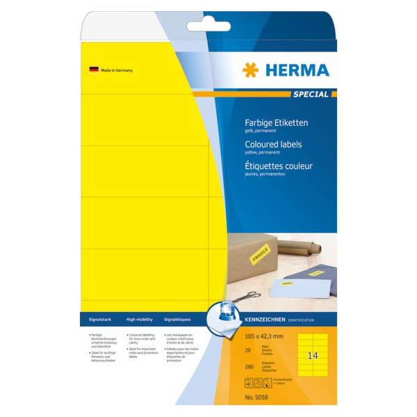 Herma Color etikety A4, matný žlutý papír, 280 ks (5058)