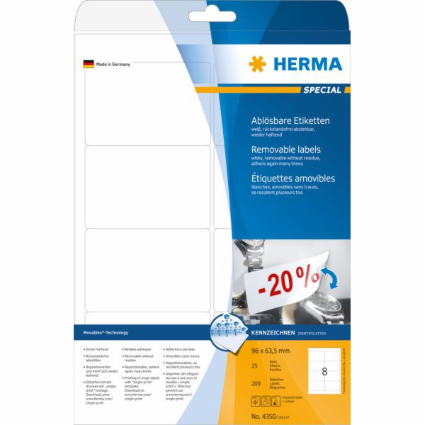 Slepovací štítky Herma Movables bílé, matný papír, 200 ks...