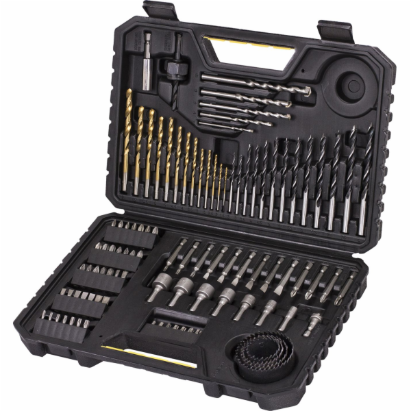 A set of drills and bits in a strong cassette of 100 pcs.