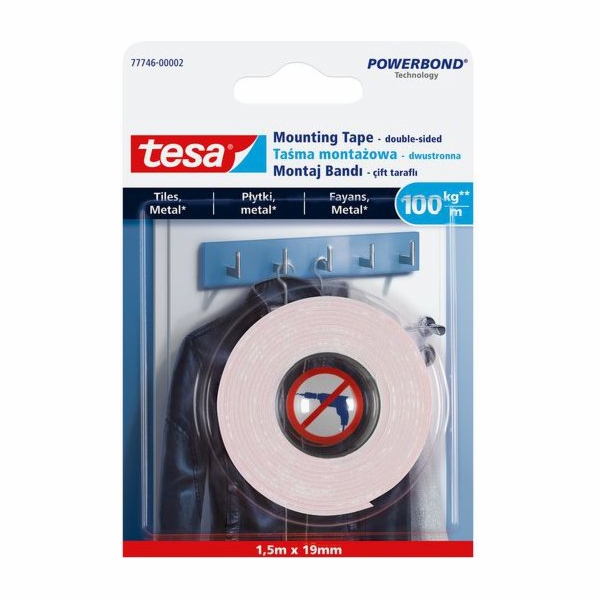 TESA POWERBOND DOUBLE-SIDED TAPE 1.5m x 19mm FOR TILES