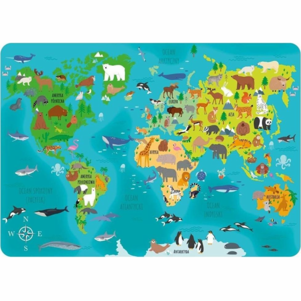 Derform Laminovaná podložka World Map Animals DERFORM