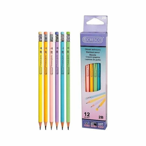 Cresco Trojúhelníková tužka 2B s gumou Pastel 12 ks.