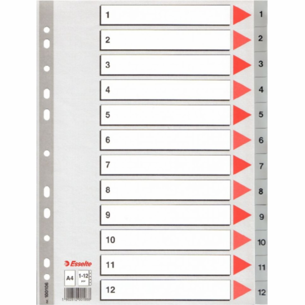 Karty Esselte indexování 1-12 Grey PP (100106)
