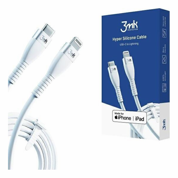 USB 3MK kabel 3MK Hypersilicone MFI USB-C/Lightning White...