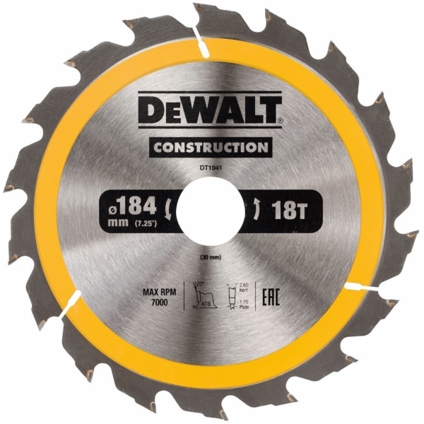 Dewalt Kotoučová pila 184x30mmx18z - DT1941-QZ