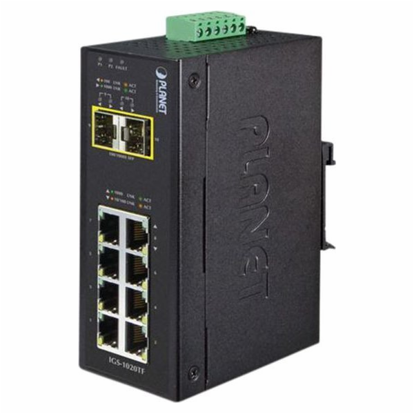 Planet IGS-1020TF, Switch, průmyslový, 8x 10/100/1000T, 2...