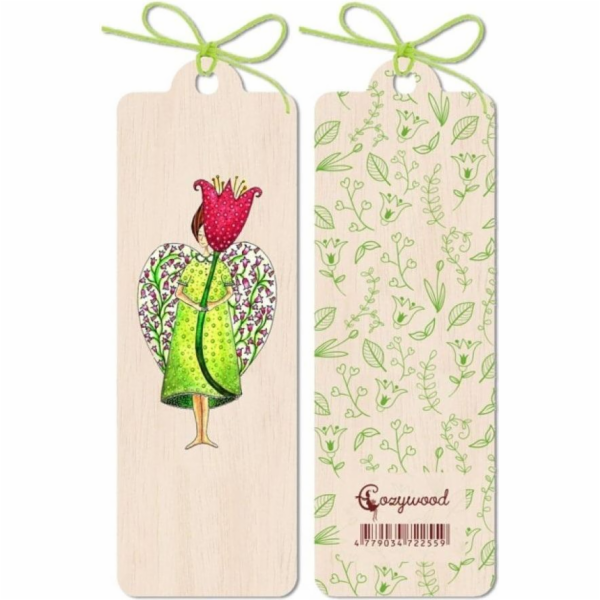 Cozywood Dřevěná záložka Anděl s květinou