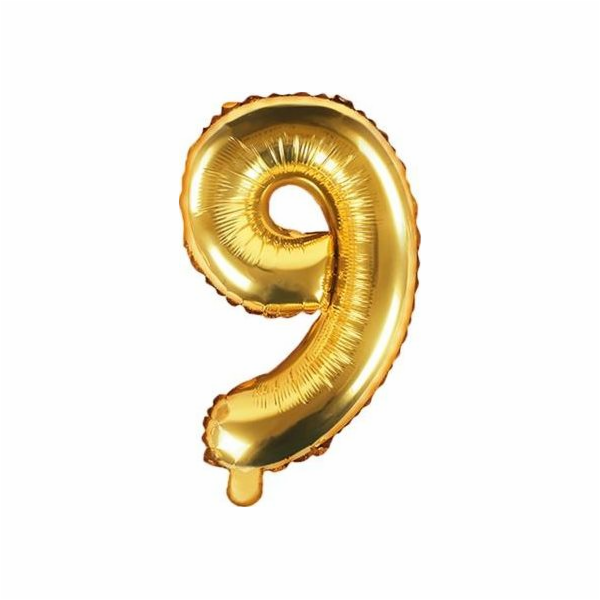 Party Deco Fly Balloon Number 9, 35 cm, Universal Golden