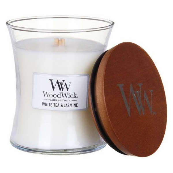 Svíčka oválná váza WoodWick, Bílý čaj a jasmín, 275 g