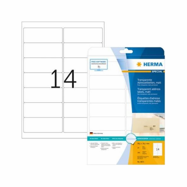 Herma Transparentní adresní štítky na fólii, matný A4, 99...
