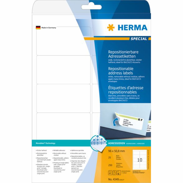 Herma Movables A4 adresní odlepovací štítky, bílé, matný ...