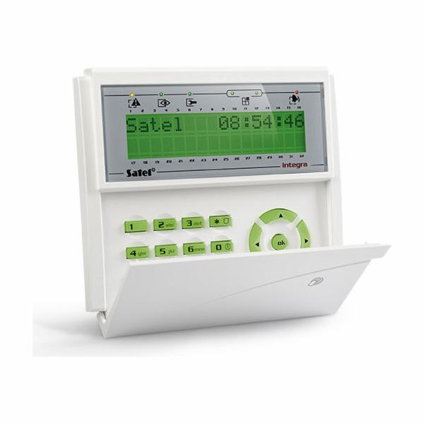 LCD klávesnice Satel s bezdotykovou čtečkou, zelené podsv...