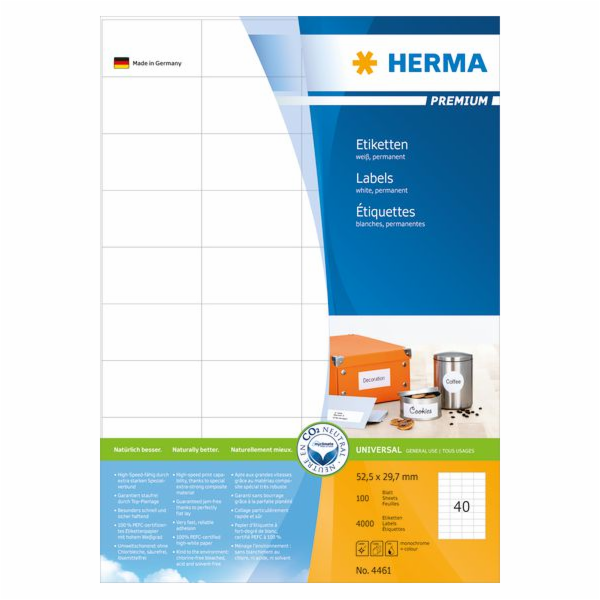 Štítky Herma Premium A4, bílý, matný papír, 4000 ks (4461)