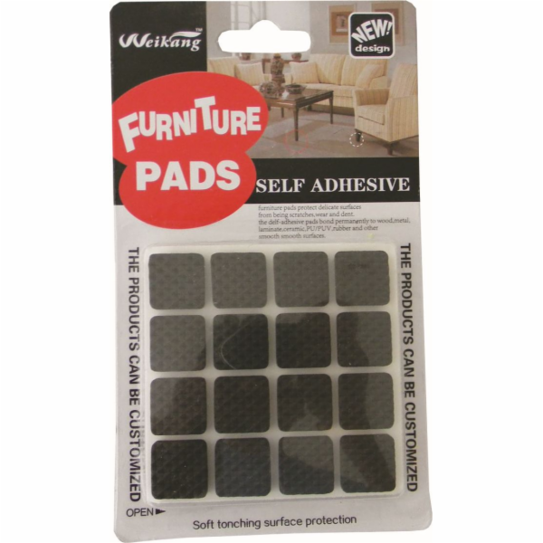 Chrániče samolepící 32 ks gumové čtverec 1,8x1,8 cm