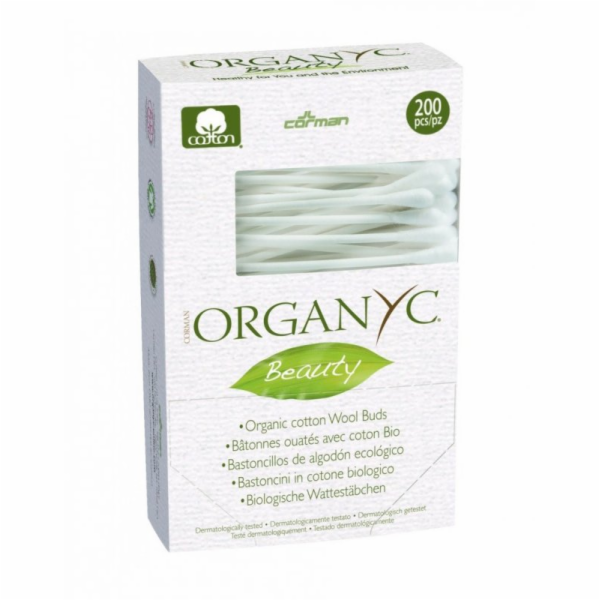 Tyčinky vatové do uší Organyc 200 ks z biobavlny a recyklova