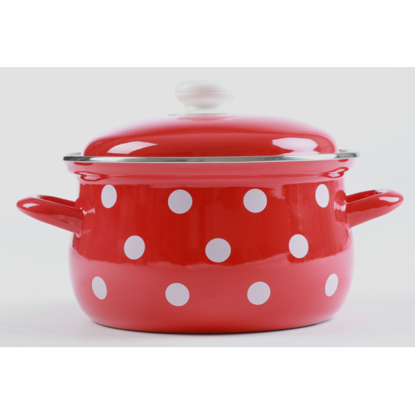 Hrnec smalt 18 cm/2,8 l s poklicí červený dekor bílý puntí