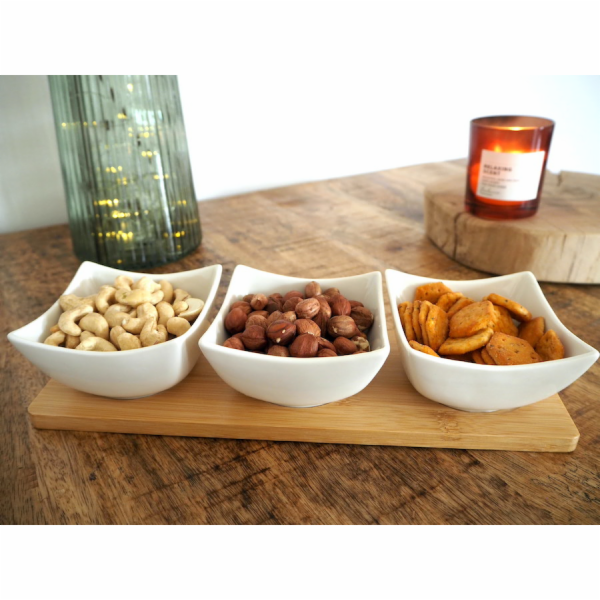 Miska servírovací 3 ks na bambusovém podnosu