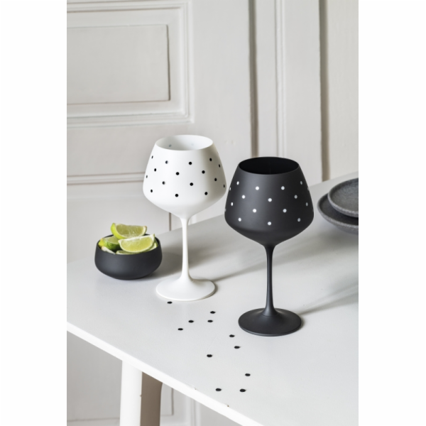 Sklenice na víno 580 ml 2 ks LOVELY DOTS černá + bílá