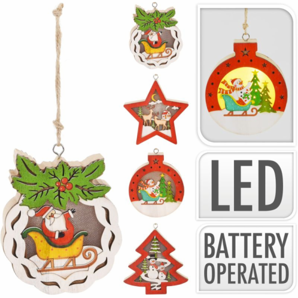 Ozdoba vánoční s LED osvětlením mix druhů dřevo