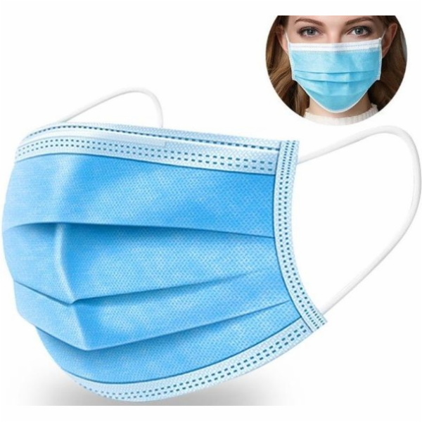 Rouška jednorázová chirurgická 3 vrstvá modrá