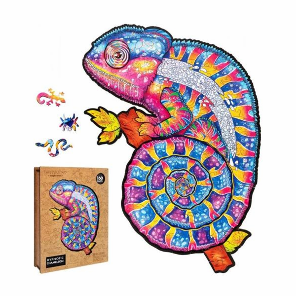 Puzzle Puzzler dřevěné, barevné - Hypnotický chameleon
