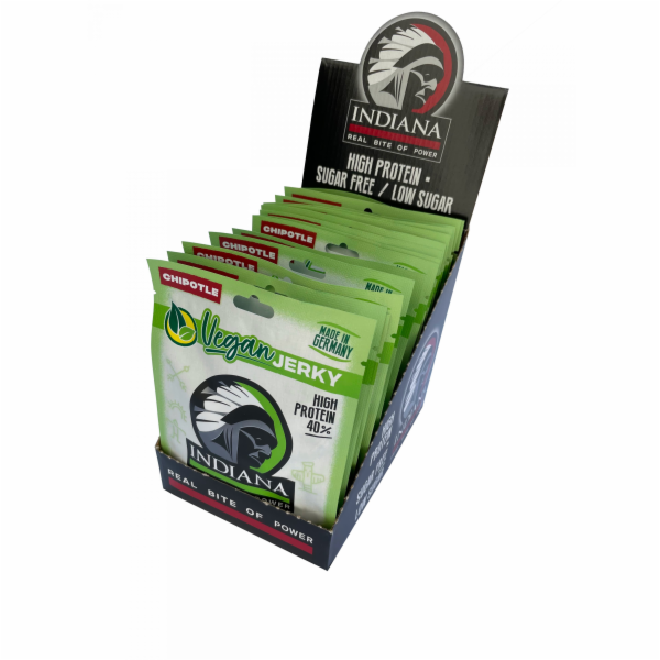 INDIANA Vegan Jerky Hot & Sweet Chipotle 375g - display