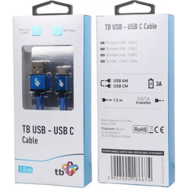 TB Touch USB - USB C kabel, 1,5m, modrý