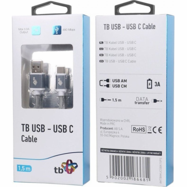 TB Touch USB - USB C kabel, 1,5m, šedý
