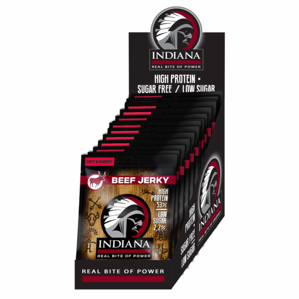 INDIANA Jerky hovězí Hot & Sweet 375g - display