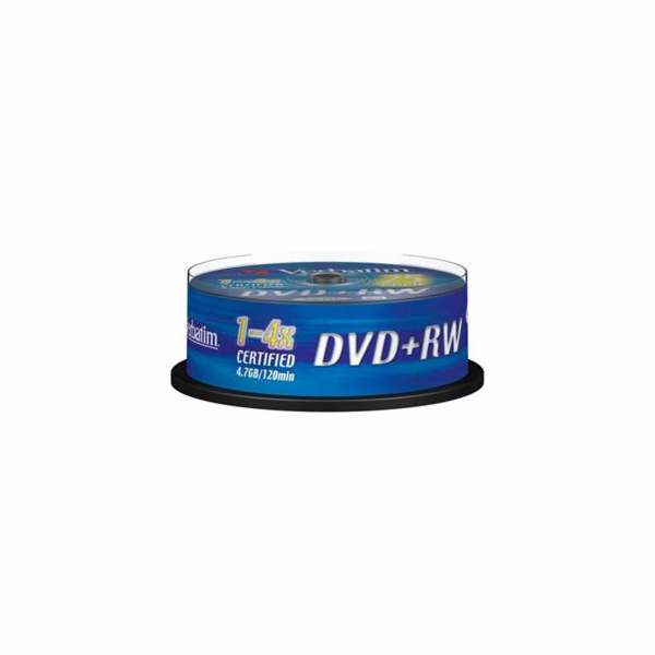 1x25 Verbatim DVD+RW 4,7GB 4x Speed, matne stribrna