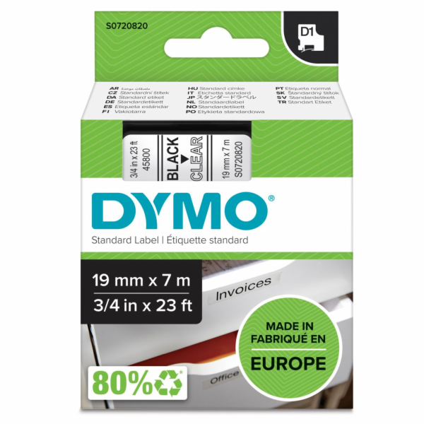 Etiketovací páska Dymo D1 ORIGINAL, černá na průhledné, 1...