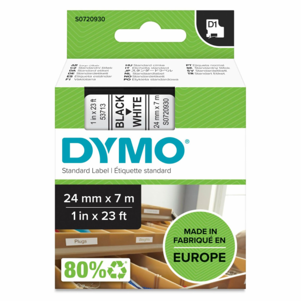 Etiketovací páska Dymo D1 ORIGINAL, černá na bílé, 24mm x 7m