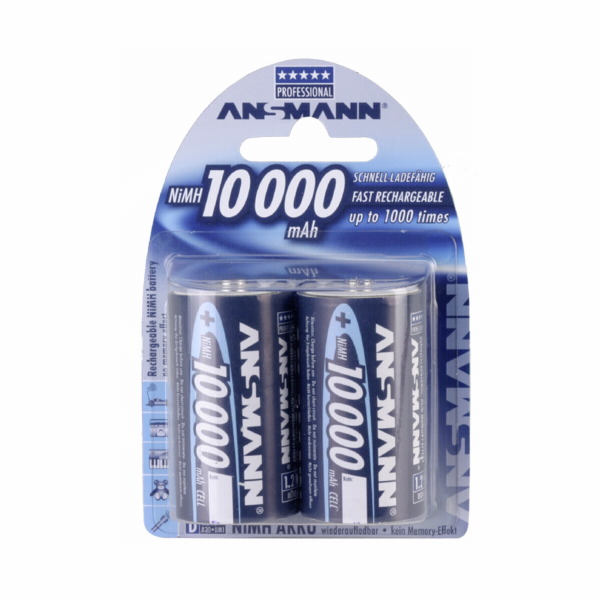 1x2 Ansmann NiMH Akku 10000 Mono D 9300 mAh
