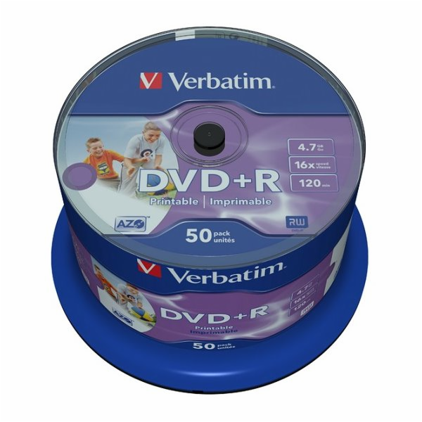 1x50 Verbatim DVD+R 4,7GB 16x Speed, wide printable NON-ID