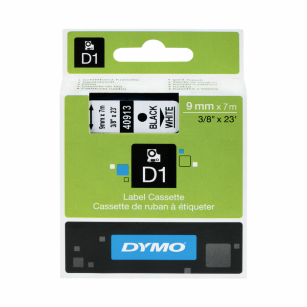 Dymo D1 9mm Black/White labels 40913