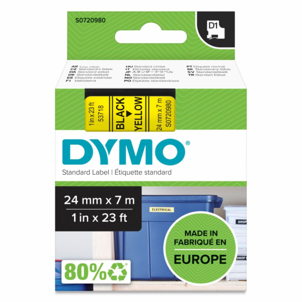 Dymo D1 paska 24 mm x 7 m cerna na zlute 53718